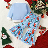 Baby Girls Fall Christmas Candy Print Flared 2 Pcs Sets