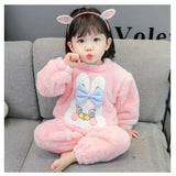 Kid Girl Autumn Winter Thickened Cute Coral Velvet Warm Flannel Pajamas