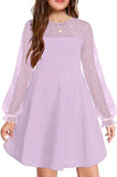 Kid Girls Lace Long-sleeved Solid Cute Princess Dress