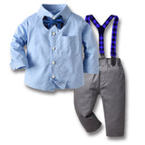 Kid Baby Boy Suit Breasted Long-sleeved Suspenders 2 Pcs Sets