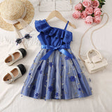 Kid Baby Girl Fashion INS Lotus Leaf Slant Shoulder Suspender Craft Yarn Dress