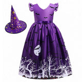 Kid Girl Halloween Pumpkin Lantern Ghost Fairy Cartoon Print Dresses