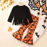 1-6T Kid Baby Girls Suit Halloween Ghost Pumpkin Bat Trumpet Suit 2 Pcs Set