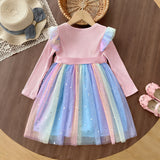Kid Baby Girls Long-sleeved Korean Gradual Mesh Princess Dresses