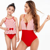 Swimsuit Parent-child One-piece Bikini Red Striped High-waisted Bikini Mother and Daughter Swimsuit