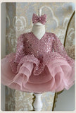 Kid Girls Princess Pink Sequin Long Sleeve Dresses