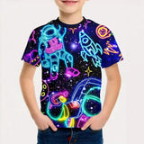 Kid Boy Fashion Cartoon Space Astronaut Summer Short Sleeve T-shirt Tops