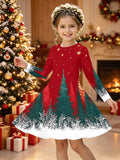 3-12Y Kid Girl Christmas Autumn Winter Long Sleeve 3D Printing Dresses