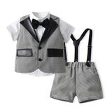Kid Baby Boys Cotton Short-sleeved British Overalls Three-piece Set