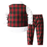 1-5Y Kid Baby Boys Red Plaid Christmas Suit Multi-piece Set