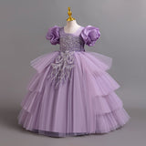 Kid Girls Irregular Bubble Sleeve Princess Wedding Dresses