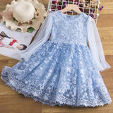 Kid Baby Girl Spring Embroidered Lace Flower Long-sleeved Dresses