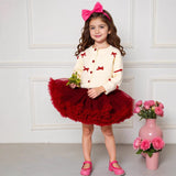 2-6Y Kid Baby Girl Christmas Long-sleeved Versatile Bow Knitted Suits 3 Pcs/Set