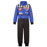 3-10Y Kid Boy Red Blue One-piece Plaid Track Racing Suit
