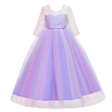 Kid Girl Princess Lace Wedding Pompadour Long Sleeve Dresses