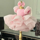 1-12T Kid Baby Girls Princess Bubble Sleeve Piano Birthday Dresses