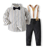 6M-5T Kid Baby Boys Japanese-style Retro Long-sleeve Striped Suits 4 Pcs Set