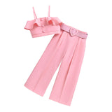 Kid Girl Summer Casual Ruffle Leaf Edge Solid 2 Pcs Set