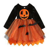 Halloween Kid Baby Girls Long Sleeve Mesh Pumpkin Dress