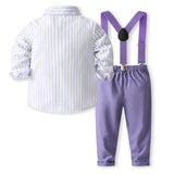 Kid Baby Boys Striped Overalls Suit Autumn British Wedding 2 Pcs Sets