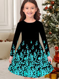 2-10T Kid Girl Crew Neck Long-sleeved Flower Casual Dresses