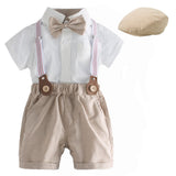 Baby Boys Gentleman Short Sleeve Overalls Bow Tie 3 Pcs Set