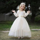 Kid Girl Evening Princess Flower Host Piano Performance Long Sleeve Dresses