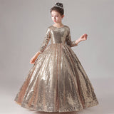 Girls Dress Dress Sequined Beads Glitter Nine-quarter Sleeve Older Children's Dress