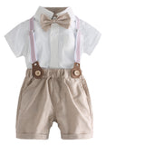 Baby Boys Gentleman Short Sleeve Overalls Bow Tie 3 Pcs Set