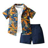 Kid Baby Boys Fashion Flower Short Sleeve Three-piece Set