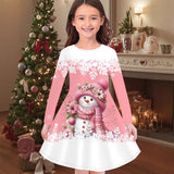 2-10T Kid Girl Christmas Long Sleeve Fashion Casual 3D Print Dresses