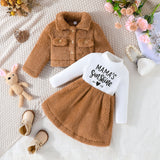 Kid Girl Lapel Fashion Letter Pattern Printed Suits 2 Pcs Sets