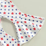 Summer Kid Baby Girl Independence Day Short Sleeve Flared 2 Pcs Set