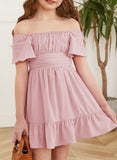 Kid Girl Summer Solid Halter Pleated Casual Dress