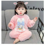 Kid Girl Autumn Winter Thickened Cute Coral Velvet Warm Flannel Pajamas