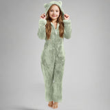 One-piece Children's Cute Solid Color Warm Double-sided Velvet Pajamas Cartoon Plush Loungewear