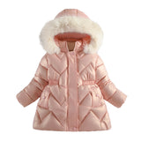 Girls' Winter New Cotton Clothes Children's Bright Leather Leave-in Hooded Cotton Jacket
