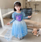 Kid Girl Princess Temperament  Frozen Elsa Long Sleeves Dresses