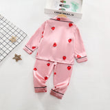 6M-4T Baby Girl Simulation Silk Cartoon Strawberry Fashion Long-sleeved Pajamas