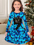 3-10T Kid Girl Flower Long Sleeve Crew Neck Spring Autumn Dresses