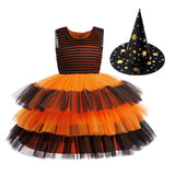 Girls Halloween Party Dress Purple Orange Cake Dress Kids Dress Vampire