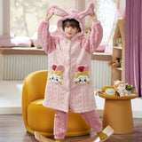 Kid Girls Autumn Winter Coral Plush Thickened Nightgown Pajamas