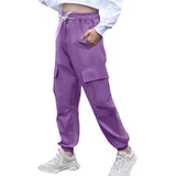 2-10T Kid Girl Solid Pockets Drawstring Overalls Trousers Pants