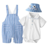 Baby Boy Summer Onesie Blue Striped Lapel Short-sleeved Suit 2 Pcs Set