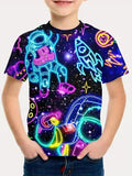 Kid Boy Fashion Cartoon Space Astronaut Summer Short Sleeve T-shirt Tops