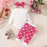 Baby Girl Cute Love Towel Embroidered Plaid 3 Pcs Sets