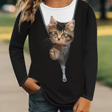 2-10T Kid Girl Fashion Versatile Cute Cat Long Sleeve Shirt Top