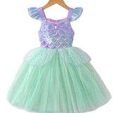 Kid Girl Flying Sleeve Suspender Mesh Sequins Mermaid Princess Dresses