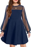 Kid Girls Lace Long-sleeved Solid Cute Princess Dress