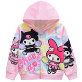 Cartoon Kids Girl Kuromi Zippered Hooded Jacket Coats